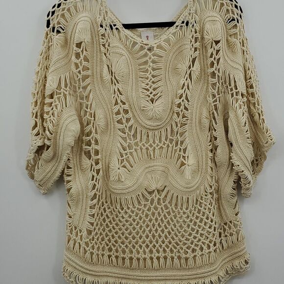 Lilian XL Women's Crochet Short Sleeve Open Knit Sweater Cream - Picture 6 of 17